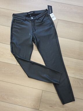 Ashley Mason Stretch Faux Leather Raw Hem Skinny Pants
